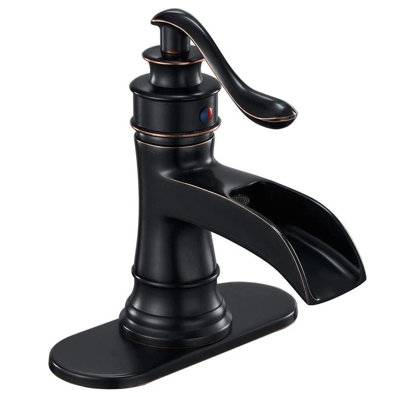 Homevacious Bathroom Faucet Waterfall Sink Faucets Bath Brushed Nickel Farmhouse Sink Vanity Single Handle 1 Hole or 3 Hole Basin Mixer Tap Lavatory Faucet with Deck Plate - Brushed Nickel - Image 1
